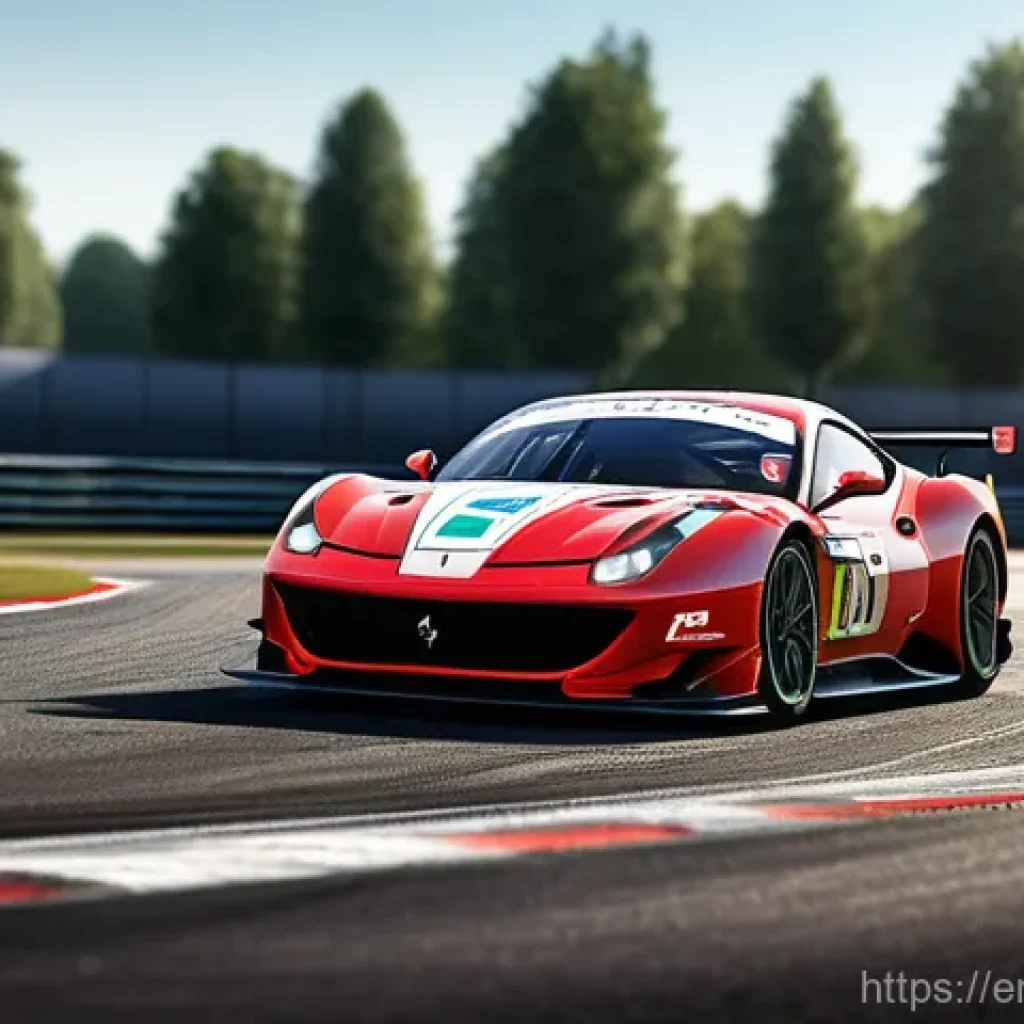 레이싱게임 업데이트 소식 - **A highly detailed, photorealistic render of a cutting-edge GT3 racing car, such as a Ferrari 296 G...